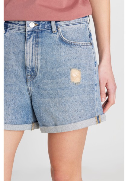 %100 Pamuk Regular Fit Normal Kesim Mavi Mini Denim Jean Şort