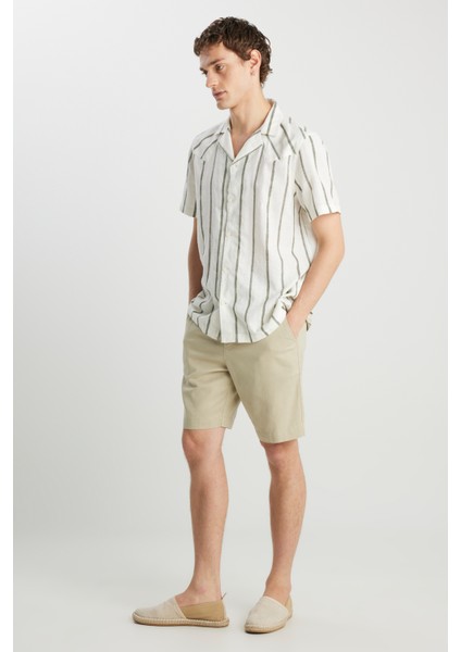 Regular Fit Normal Kesim Lastik Bel Detaylı Açık Yeşil Şort