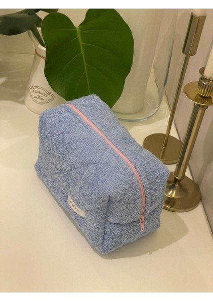 Mavi Havlu Kumaş Düzenleyici Kozmetik Makyaj Çantası Süper Boy 22X10X13