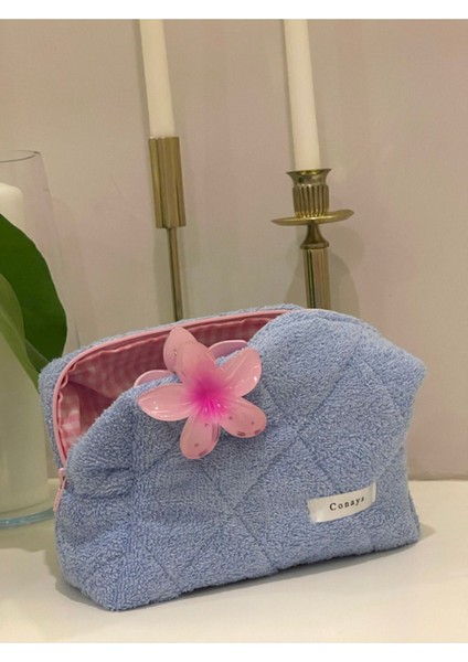 Mavi Havlu Kumaş Düzenleyici Kozmetik Makyaj Çantası Süper Boy 22X10X13