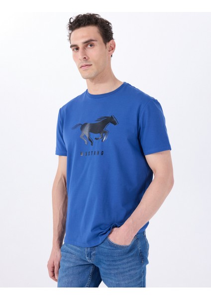 Bisiklet Yaka Baskılı Indigo Erkek T-Shirt M5SM-TST1285