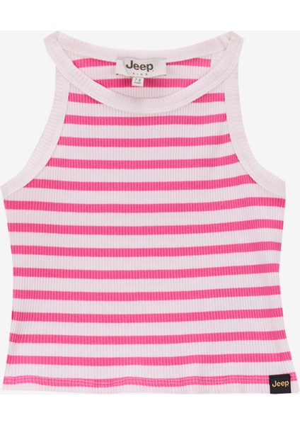 Çizgili Beyaz - Fuşya Kız Çocuk Atlet C4SG-TST4102