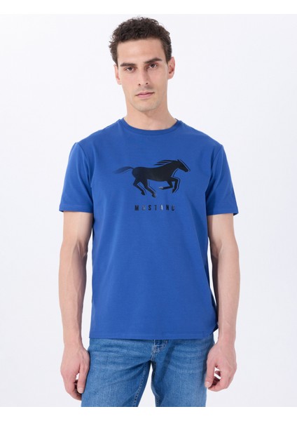 Bisiklet Yaka Baskılı Indigo Erkek T-Shirt M5SM-TST1285
