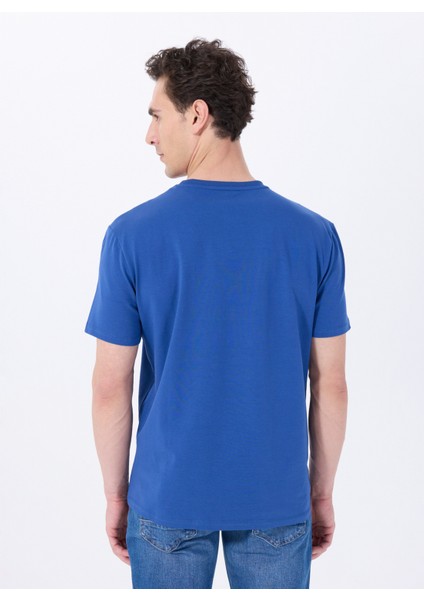 Bisiklet Yaka Baskılı Indigo Erkek T-Shirt M5SM-TST1285