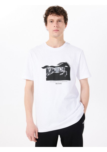 Bisiklet Yaka Baskılı Beyaz Erkek T-Shirt M5SM-TST1274