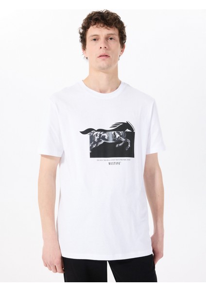 Bisiklet Yaka Baskılı Beyaz Erkek T-Shirt M5SM-TST1274