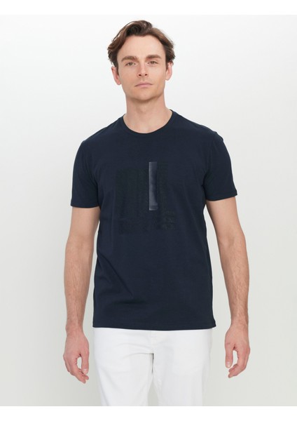 Bisiklet Yaka Baskılı Lacivert Erkek T-Shirt ACE091252407_LAC