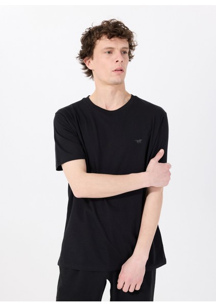 Bisiklet Yaka Baskılı Siyah Erkek T-Shirt M5SM-TST1297