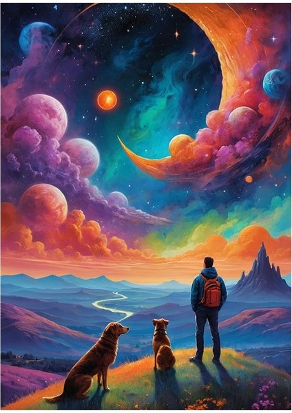 Karmalık Gökyüzü Manzarasına Bakan Adam Mdf Tablo