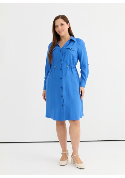 Gömlek Yaka Düz Indigo Standart Kadın Elbise 25YSL7570-BB fiyatları