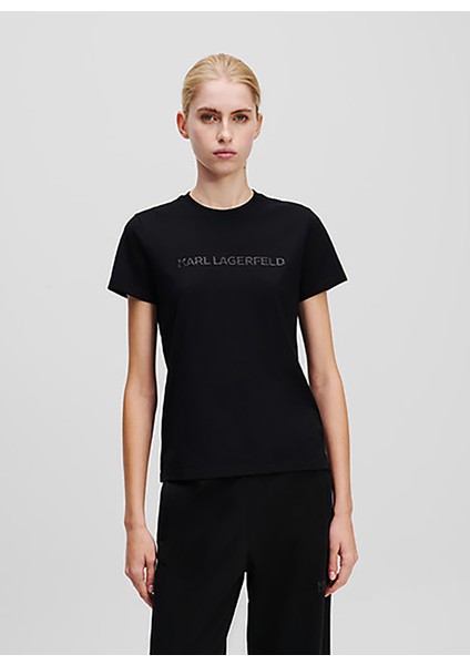Bisiklet Yaka Baskılı Siyah Kadın T-Shirt A1W17076