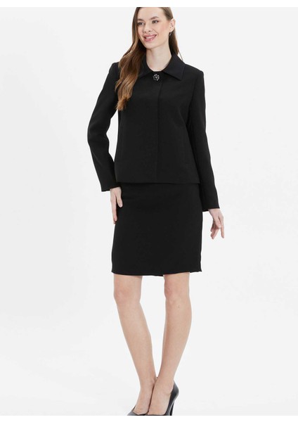 Normal Bel Siyah Kadın Desenli Standart Etek 25YSL3462