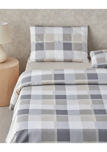 Bold Pattern Kolay Ütülenir Çift Kişilik Nevresim Takımı 200X220 cm Taş Rengi