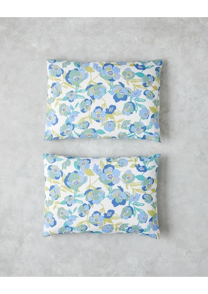 Summer Blooms Kolay Ütülenir 2'li Yastık Kılıfı 50X70 cm Mavi