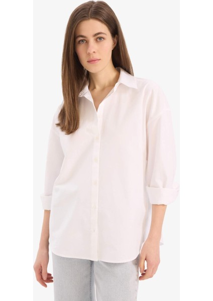 Oversize Geniş Kalıp Basic DÜz Oxford Uzun Kollu Gömlek F1654AX25SP
