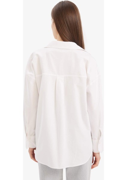 Oversize Geniş Kalıp Basic DÜz Oxford Uzun Kollu Gömlek F1654AX25SP