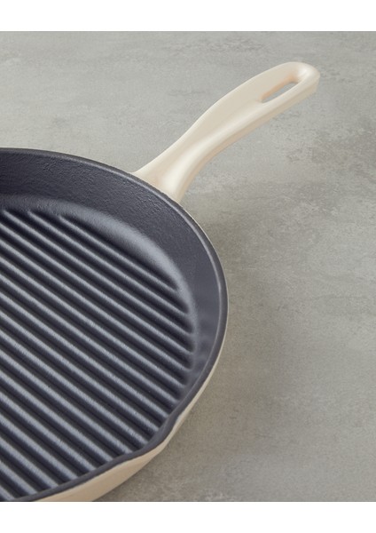 Hecha Demir Döküm Yuvarlak Grill Tava 28X4 cm Krem