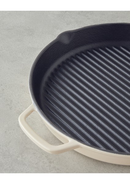 Hecha Demir Döküm Yuvarlak Grill Tava 28X4 cm Krem