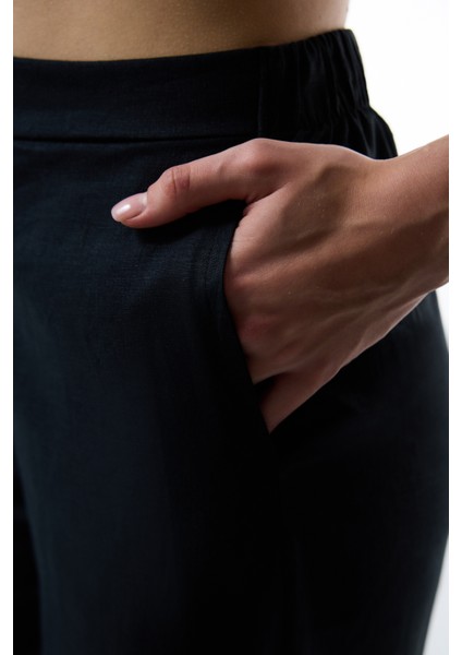 Siyah Luna Keten Pantolon