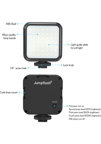 Jumpflash L49R LED Video Işığı Aydınlatma Seviyesi Ayarlanabilir Şarj Edilebilir (Yurt Dışından) fırsatları