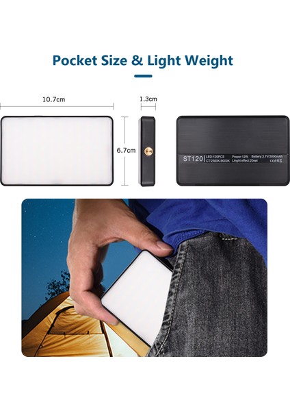 ST120 Cep LED Video Işığı Şarj Edilebilir Iki Renk Sıcaklığı Ayarlanabilir CRI95+ (Yurt Dışından) fiyatları