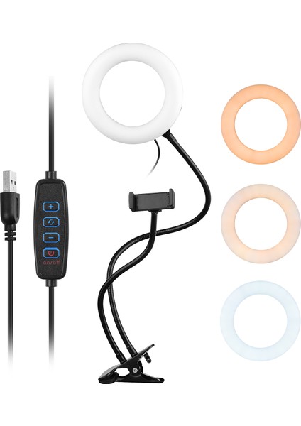 6 Inç Iki Ünlü LED Halka Işığı Metal Lastik Destekli Telefon Tutucu (Yurt Dışından)
