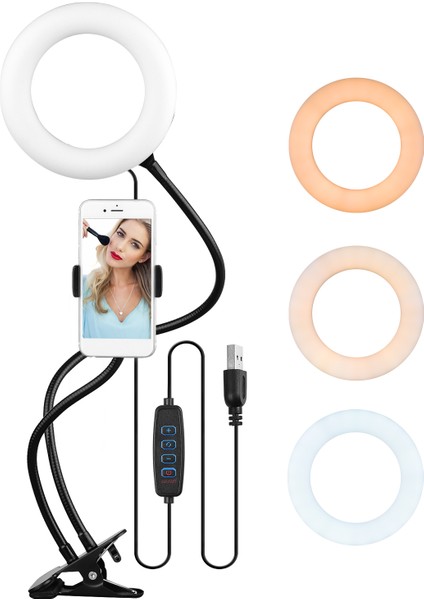 6 Inç Iki Ünlü LED Halka Işığı Metal Lastik Destekli Telefon Tutucu (Yurt Dışından) modelleri