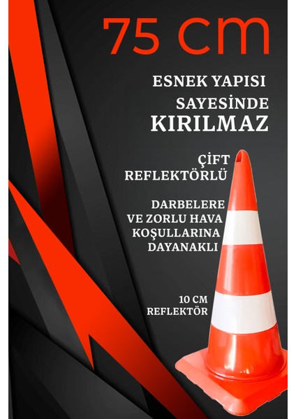 75 cm Esnek Trafik Konisi – Çift Reflektörlü, Dayanıklı ve Kırılmaz