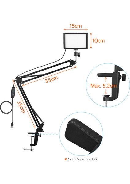 Masaüstü USB Video Konferans Aydınlatma Seti 3200K - 5600K Parlaklık Ayarlanabilir 360° Dönebilen (Yurt Dışından) fiyatları