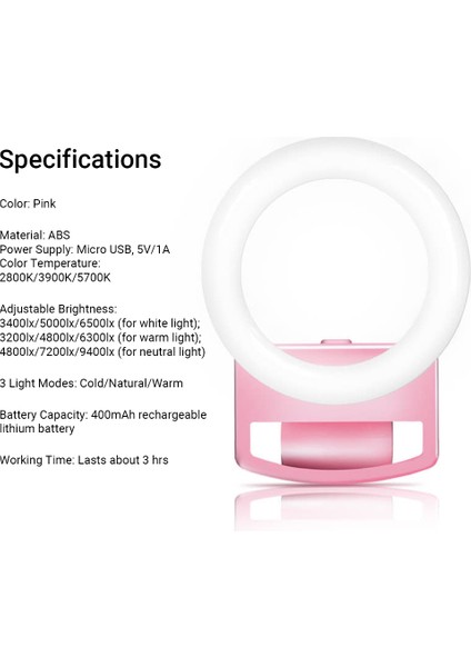 Taşınabilir Sie Halka Işığı Şarj Edilebilir Parlaklık Ayarlı (Yurt Dışından) fiyatları