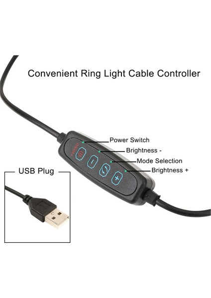 20 cm 8 Inçlik Dimmerli 3 Aydınlatma Modu USB Ile Güçlendirilen LED Halka Işığı (Yurt Dışından) modelleri