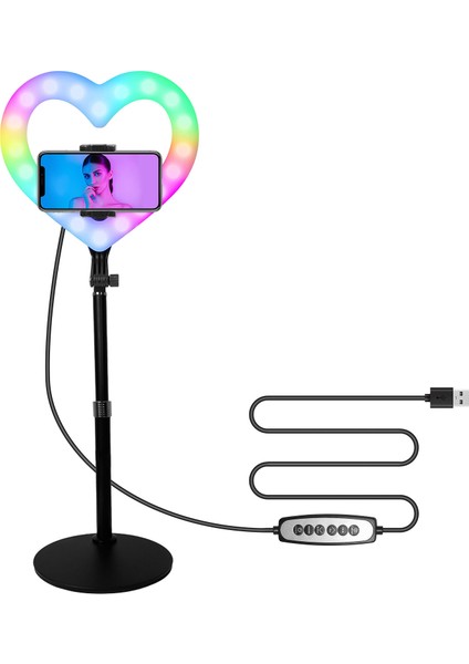 10 Inç Rgb Kalp Şeklinde LED Doyma Işığı Aydınlatma Seviyesi Ayarlanabilir USB Güçlü (Yurt Dışından)
