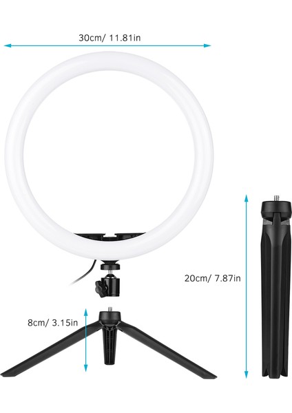 30 cm LED Halka Işığı 5600 - 8200K Parlaklık Ayarlı 3 Renkli Tripod Uzak Şarj Fotoservis Aleti (Yurt Dışından) modelleri