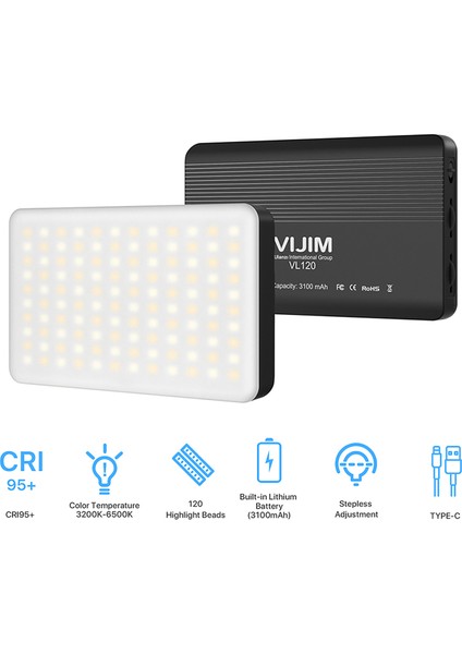 Vıjım VL120 Iki Renk Sıcaklığı Mini LED Video Işığı 3200K - 6500K Aydınlatma Ayarlamalı CRI95+ (Yurt Dışından) fiyatları