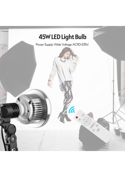45W E27 LED Ampul Video Işığı 3000K - 6000K Iki Renkli Uzaktan Kumandalı Geniş Voltajlı (Yurt Dışından) fiyatları