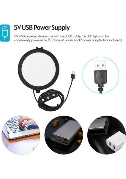 Ph-03 6 Inç Yuvarlak LED Video Işık Seti 5600K USB Işık Masa Tripodu (Yurt Dışından)