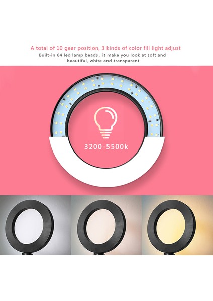 DC5V 5W 64 LED Teleskopik Tripodlu 10 Seviyede Ayarlanabilir Parlaklıkta 360° Dönebilen Halka Işık (Yurt Dışından) fırsatları