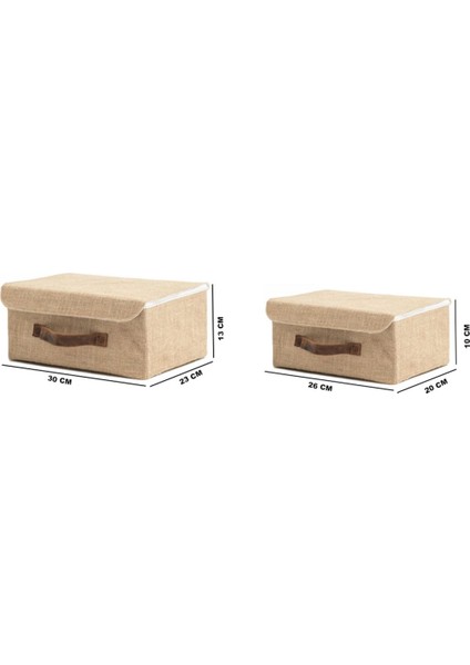 2 Adet Jüt Kapaklı Dolap I?çi Organizer Takı, Makyaj,düzenleyici Saklama Kutusu 26 x 20 x 10-30 x 23 x 13