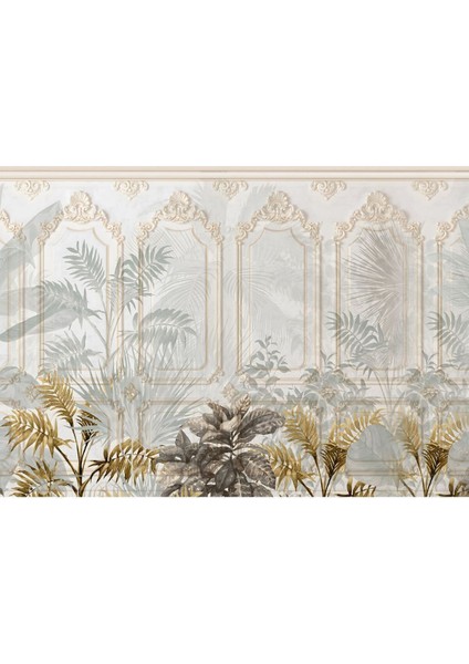 Tropikal Bitkiler ve Klasik Çerçeve Motifli Duvar Kağıdı-Duvar Kaplama Kağıdı modelleri