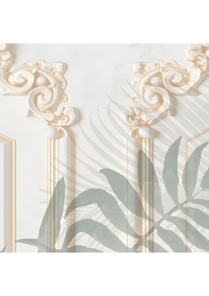 Tropikal Bitkiler ve Klasik Çerçeve Motifli Duvar Kağıdı-Duvar Kaplama Kağıdı fırsatları