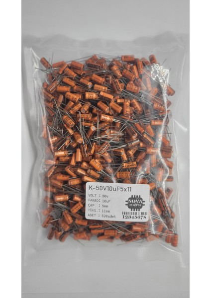 Elektrolitik Kondansatör (10'lu), 50V 10uF, 5X11MM