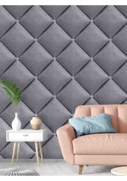 3 Boyutlu Kapitone Desenli Silinebilir Tekstil Duvar Kağıdı