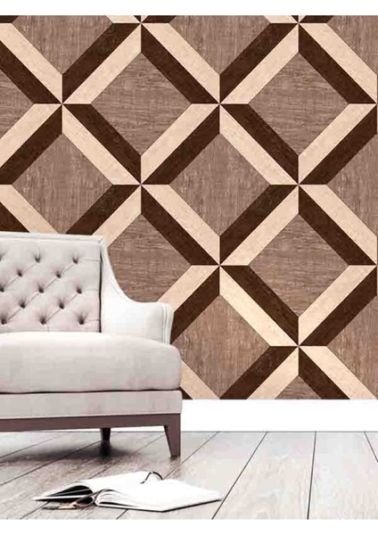 3 Boyutlu Geometrik Ahşap Desenli Silinebilir Tekstil Duvar Kağıdı