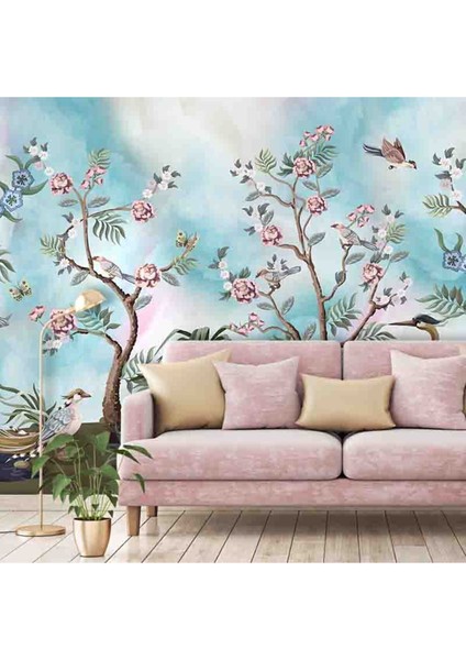 Vintage Çiçekler Desenli Silinebilir Sağlıklı Tekstil Duvar Kağıdı