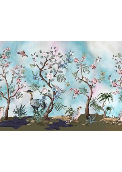 Vintage Çiçekler Desenli Silinebilir Sağlıklı Tekstil Duvar Kağıdı modelleri