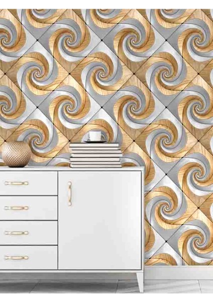 3 Boyutlu Ahşap Dönü Desenli Isı ve Ses Yalıtımlı Tekstil Duvar Kağıdı