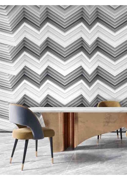 3 Boyutlu Geometrik Zigzag Desenli Silinebilir Tekstil Duvar Kağıdı