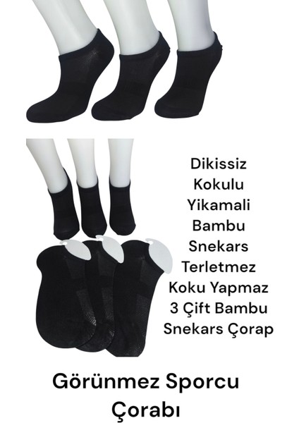 3 Çift Bambu Snekers Kısa Erkek Çorap