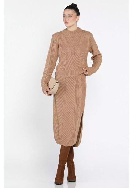 Kadın Örme Triko Bluz Etek Ikili Takım