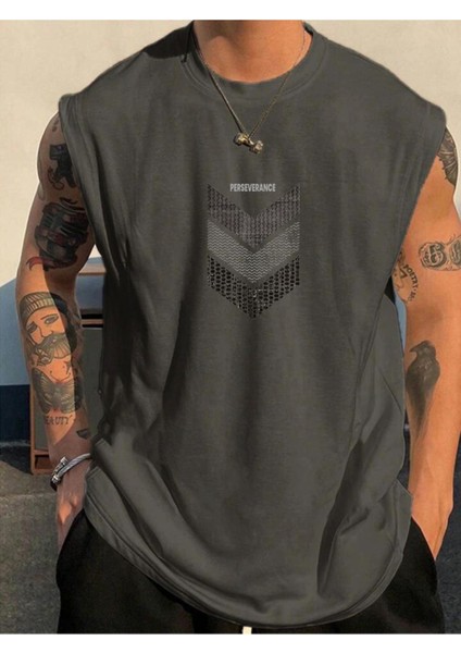 Tarzsokak Perseverance Baskılı Kolsuz Tshirt Erkek Sıfır Kol Giyim Spor Giyim Oversize